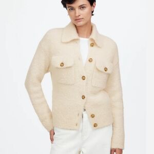 Madewell Alabaster Bouclé-Knit Sweater Jacket Size Medium